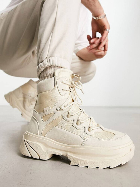 Ботинки мужские ASOS DESIGN - высокие ботинки в каменном цвете с толстой подошвой