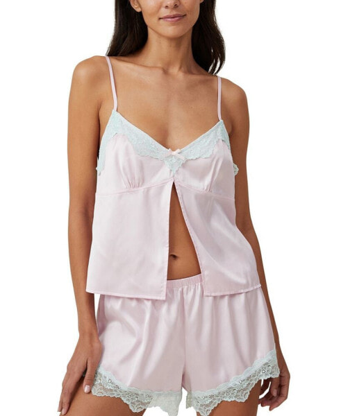 Women's Open Front Satin Cami Pajama Sleep Set