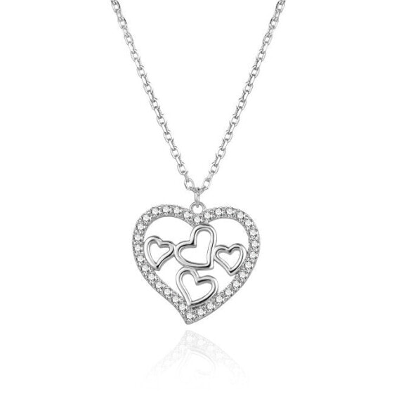 Romantic silver necklace with hearts AGS1568/47