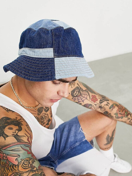 ASOS DESIGN bucket hat in patchwork denim