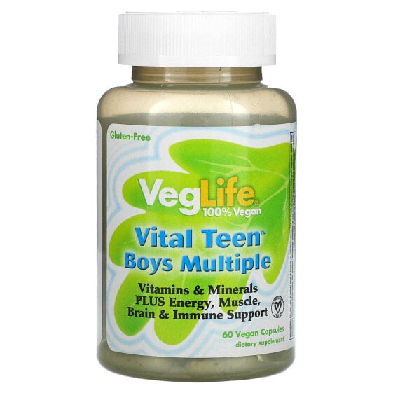 VegLife, Vital Teen, витаминный комплекс для мальчиков, 60 растительных капсул