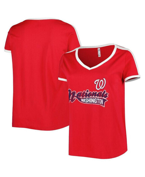 Women's Red Washington Nationals Plus Size V-Neck T-shirt