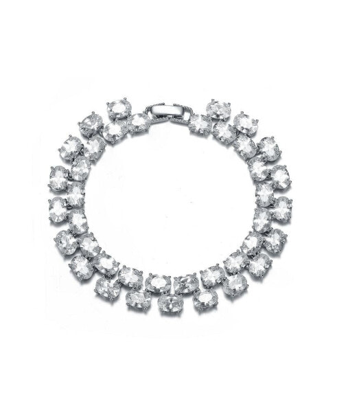 Sterling Silver Rhodium Plated Clear Cubic Zirconia Charm Bracelet