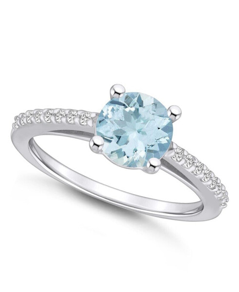 Aquamarine (1-1/4 ct. t.w.)and Diamond (1/6 ct. t.w.) Ring in 14K White Gold