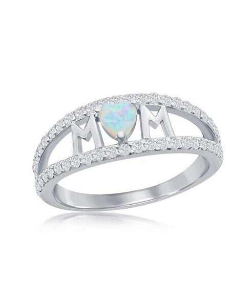 Sterling Silver MOM Opal heart & CZ Ring