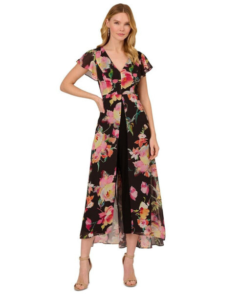 Women's Floral Flutter-Sleeve Jumpsuit