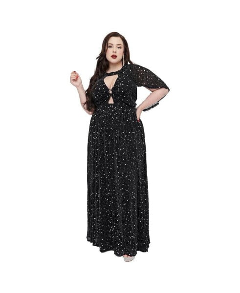 Plus Size Pleated Cape Maxi Dress