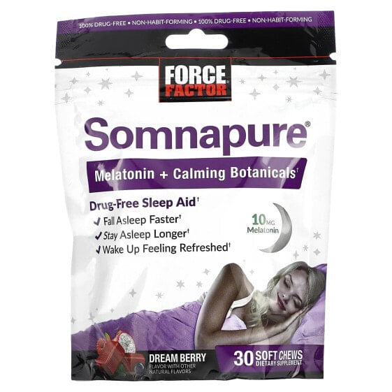 Витаминный комплекс для нервной системы Force Factor Somnapure, Melatonin + Calming Botanicals, Dream Berry, 30 мягких карамелей