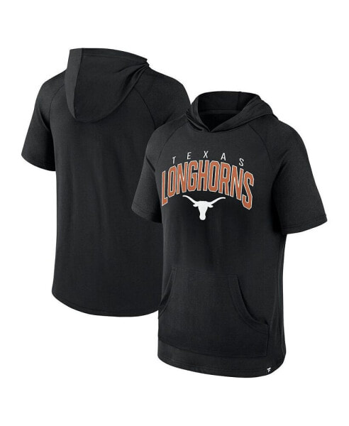 Branded Men's Black Texas Longhorns Double Arch Raglan Short Sleeve Hoodie T-Shirt