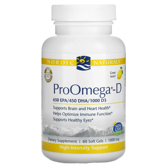 Препарат с Омега-3 Nordic Naturals ProOmega-D Лимон, 1000 мг, 180 мягких капсул (500 мг в одной мягкой капсуле)