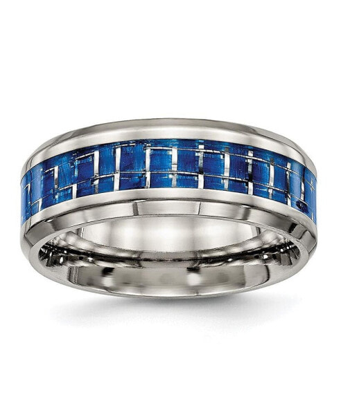 Titanium Blue and White Carbon Fiber Inlay Wedding Band Ring