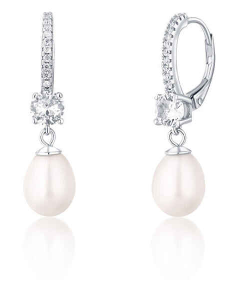 Charming silver earrings with real pearls and zircons JL0739