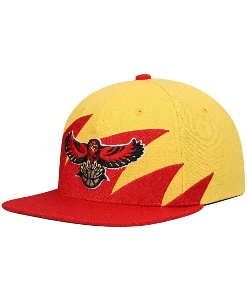 Men's Yellow, Red Atlanta Hawks Hardwood Classics Sharktooth Snapback Hat