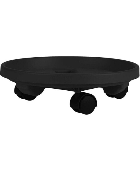 Plant Caddie With Saucer Tray and Wheels, Round, Black 14in