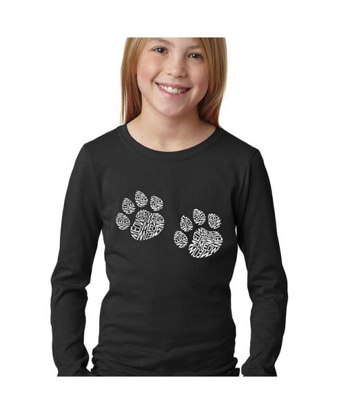 Big Girl's Word Art Long Sleeve T-Shirt - Meow Cat Prints