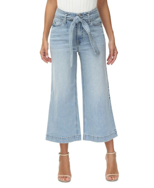 Women's Belted High-Rise Cropped Wide-Leg Jeans