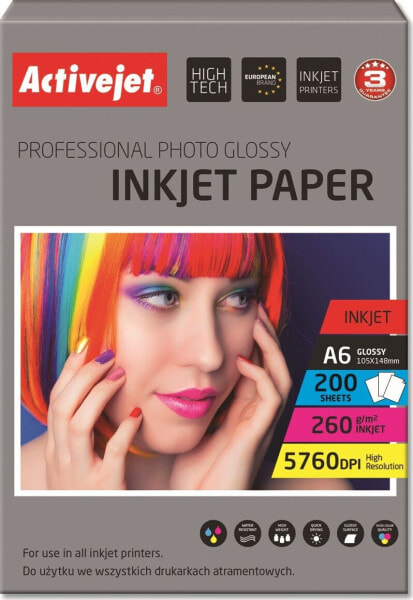 Activejet Papier fotograficzny do drukarki A6 (AP6260GR200)