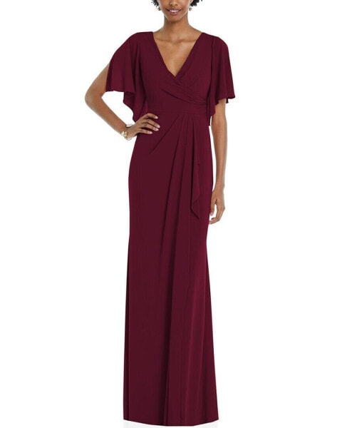 Dessy Collection Faux Wrap Split Sleeve Maxi Dress Women's M