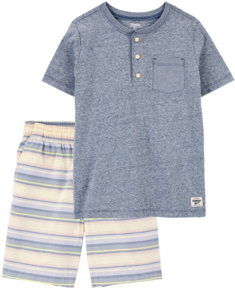 Kid 2-Piece Pocket Henley & Drawstring Canvas Shorts Set 8