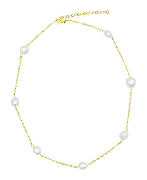 Tarnish Resistant 14K Gold-Plated Adjustable Station Cultured Freshwater Pearl Necklace