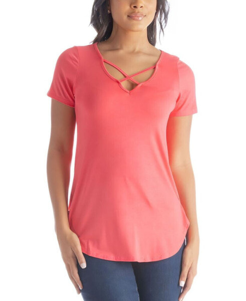 Women's V-neck T-shirt with Crossed Collarline