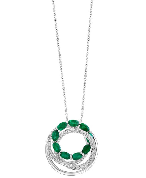 EFFY® Emerald (2-1/8 ct. t.w.) & Diamond (1/3 ct. t.w.) Multi-Ring 18" Pendant Necklace in 14k White Gold