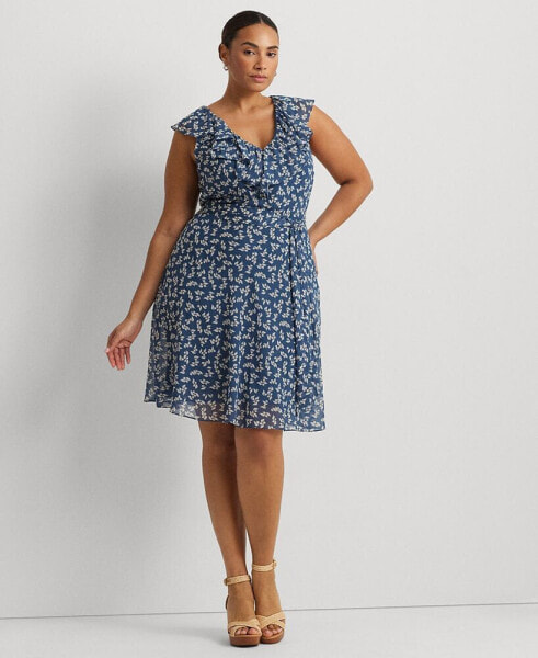 Plus Size Ruffled Floral Fit & Flare Dress