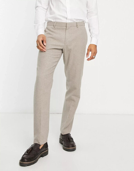 River Island slim flannel suit trousers in ecru