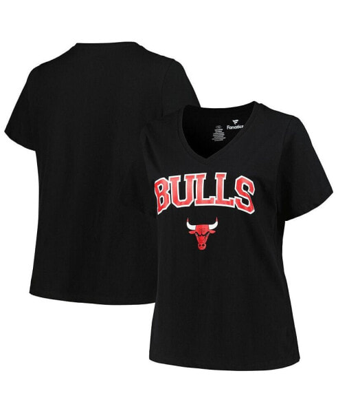 Women's Black Chicago Bulls Plus Size Arch Over Logo V-Neck T-shirt