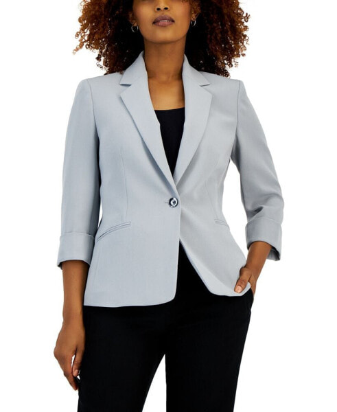 Petite Stretch-Crepe One-Button 3/4-Sleeve Jacket