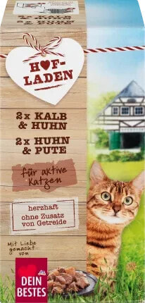 Nassfutter Katze, Kalb & Huhn und Huhn & Pute, Hofladen Multipack (4x85 g), 340 g