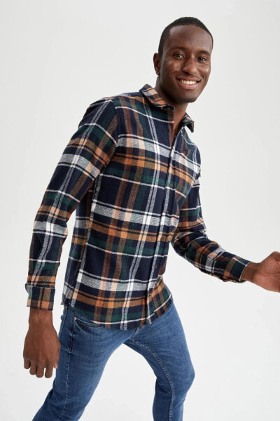 Modern Fit Ekose Desenli Uzun Kollu Oduncu Gömlek Ceket
