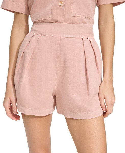 Women's Washed Linen High Rise Pull On Pleated Shorts