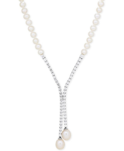 Cultured Freshwater Pearl (5mm & 10 x 8mm) & Cubic Zirconia Lariat Necklace in Sterling Silver, Created for Macy's