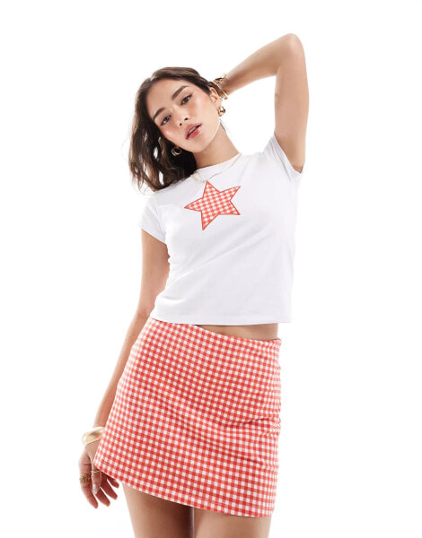 ASOS DESIGN baby tee with gingham star applique in white