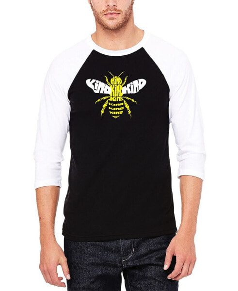 Men's Raglan Baseball 3/4 Sleeve Bee Kind Word Art T-shirt