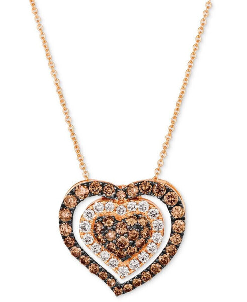 Le Vian gODIVA x Le Vian® Chocolate & Nude Diamond (1-1/4 ct. t.w.) Heart 20" Adjustable Pendant Necklace in 14k Rose Gold