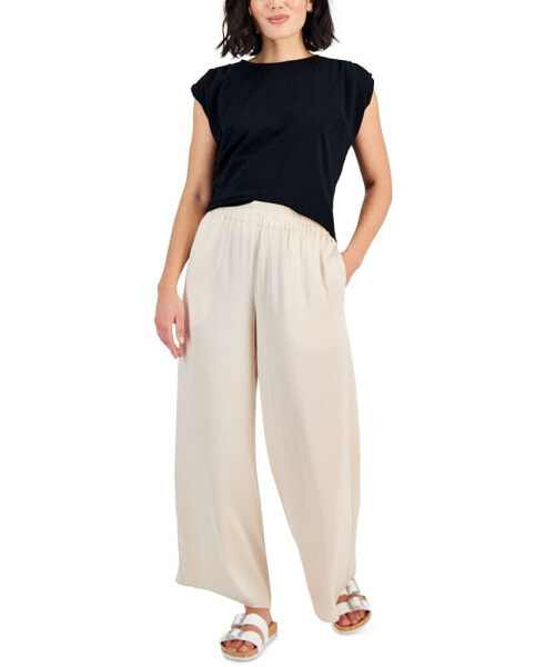 Petite Smocked-Waist Wide-Leg Pull-On Pants, Created for Macy's