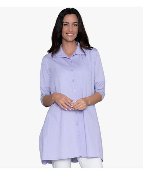 Women's 3/4 Sleeve Button-Front Cotton Poplin Shirt Top Tiburon Tunic Icon