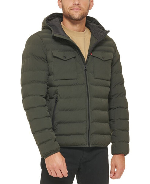 Men's Stretch Hooded Two-Pocket Quilted Jacket