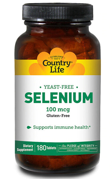 Country Life Selenium Yeast Free Пищевая добавка  Селен  100 мкг 180 таблеток
