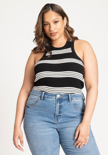 Plus Size Stripe Sweater Tank With Pointelle