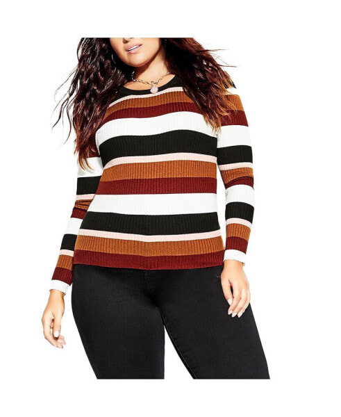 Plus Size 70's Stripe Crew Neck Sweater