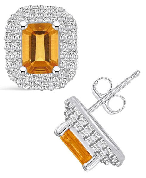 Citrine (2 ct. t.w.) and Diamond (3/4 ct. t.w.) Halo Stud Earrings in 14K White Gold