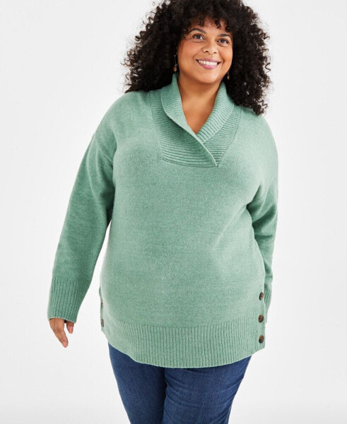 Plus Size Solid Shawl-Collar Tunic Sweater, Created for Style & Co