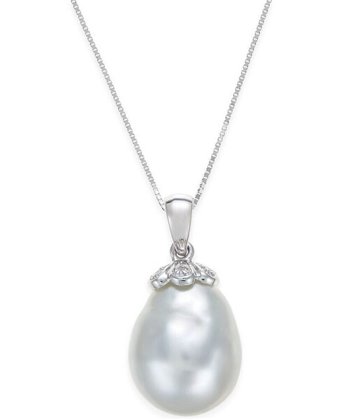 Macy's cultured South Sea Baroque Pearl (11mm) and Diamond Accent Pendant Necklace in 14k White Gold