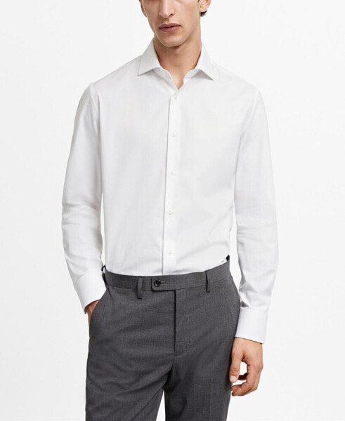 Men's Slim-Fit Textured Cotton Dress Shirt