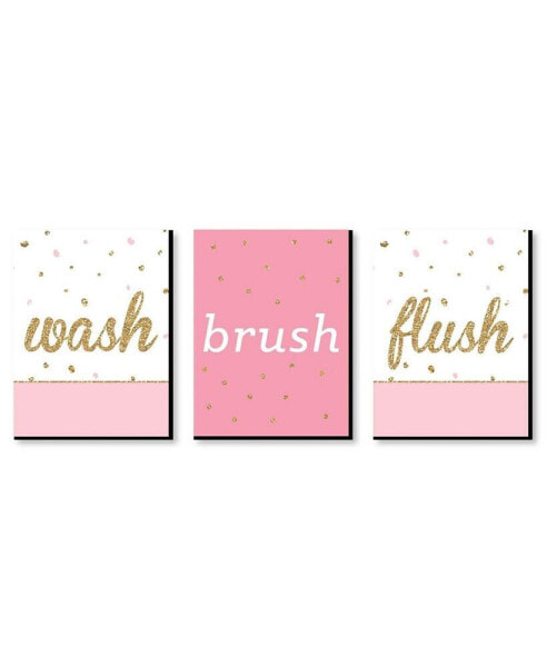 Girl - Pink & Gold - Wall Art - 7.5 x 10 in - Set of 3 Signs - Wash Brush Flush