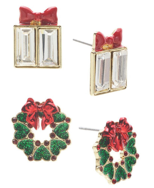 Presents & Wreaths Crystal Stud Earrings Set, Created for Macy's