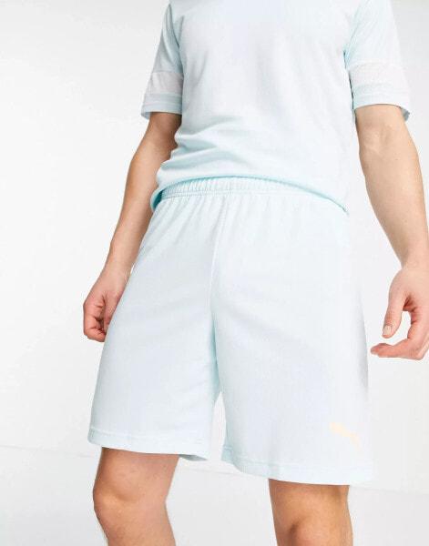 Puma Rise Football shorts in baby blue and orange